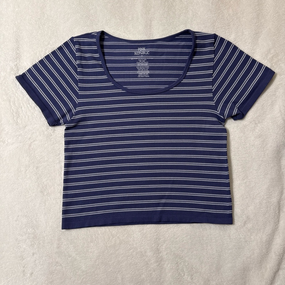 Pink Republic Navy White Striped Crop Top